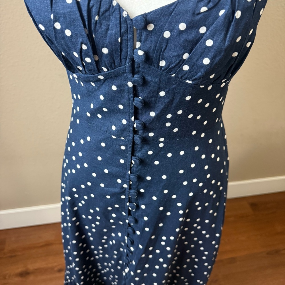 Zara Linen Blend Polka Dot Slip Midi Dress Navy - Picture 7 of 10